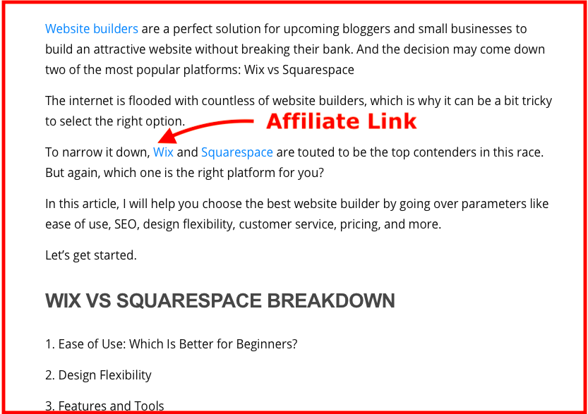 affiliate links within the blog