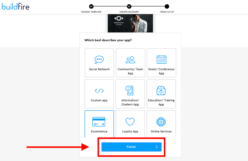 Buildfire app finish button